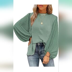 Seafoam Green Blouse with Balloon Sleeves